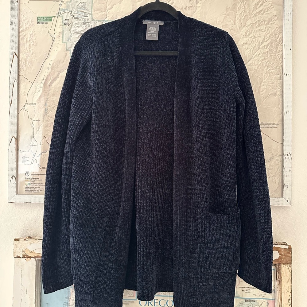 Matty M Deep Blue Chenille Cardigan